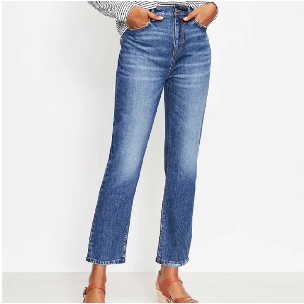 Loft Petite High Rise Straight Crop Jeans